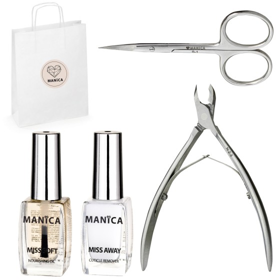 Zestaw Manica Piękne skórki (cążki, nożyczki, cuticle remover, oliwka)