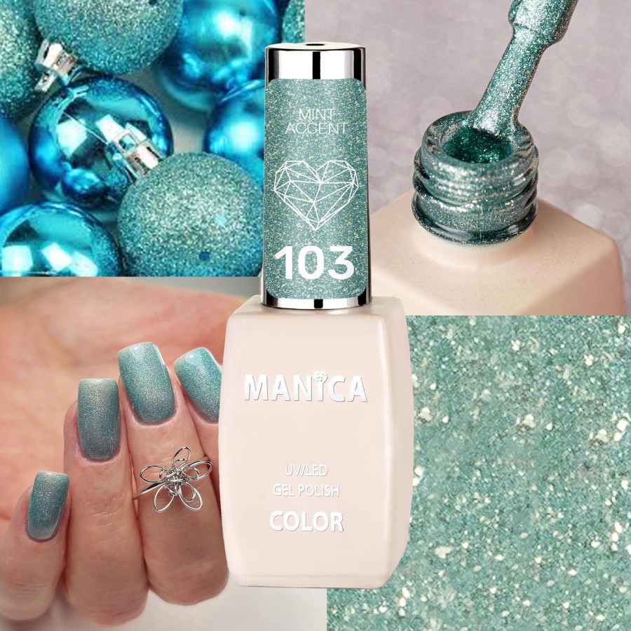 Miętowy Lakier Hybrydowy LED/UV z drobinkami połysk | MANICA.PL