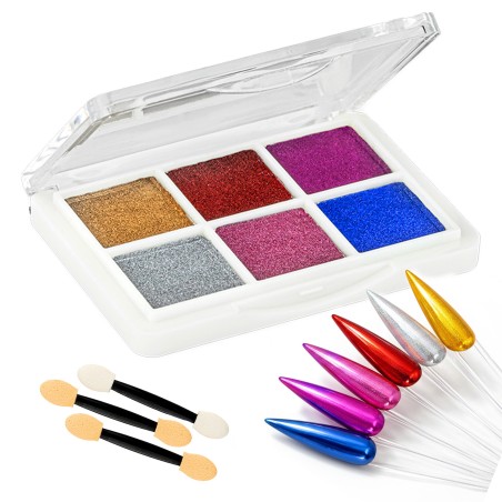 Pyłki metaliczne do paznokci Multikolor- zestaw 6 sztuk