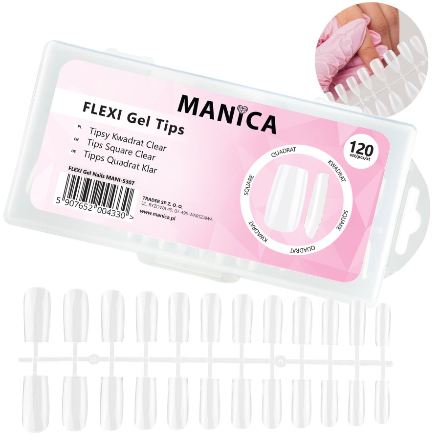 Manica FLEXI Gel Tips - Tipsy kwadrat Clear 120 szt.