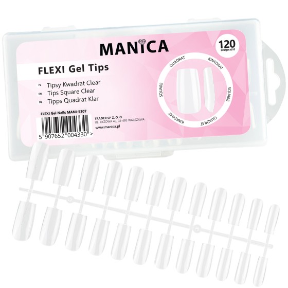 Manica FLEXI Gel Tips - Tipsy kwadrat Clear 120 szt.