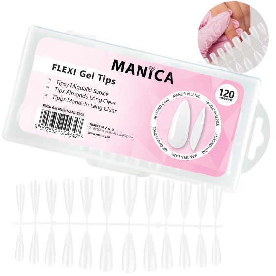 Manica FLEXI Gel Tips - Tipsy migdałki long Clear 120 szt.