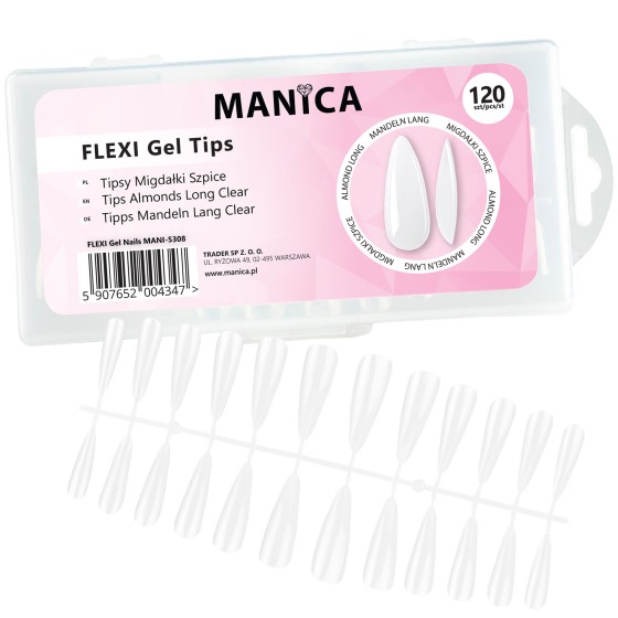 Manica FLEXI Gel Tips - Tipsy migdałki long Clear 120 szt.