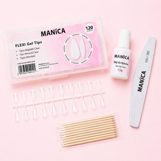 FLEXI Gel Tips Tipsy migdałki Clear 120 szt. uniwersalne | MANICA.PL