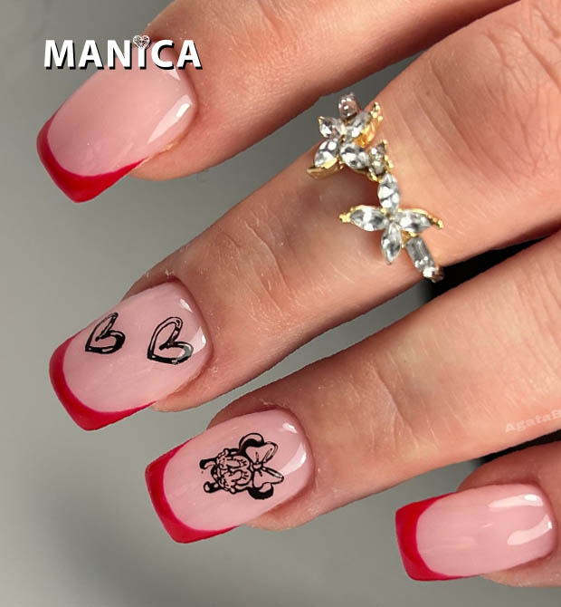 Bordowe paznokcie z serduszkiem