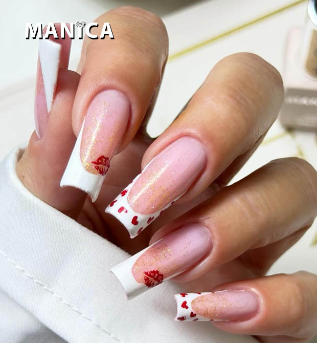 Bordowe paznokcie z serduszkiem